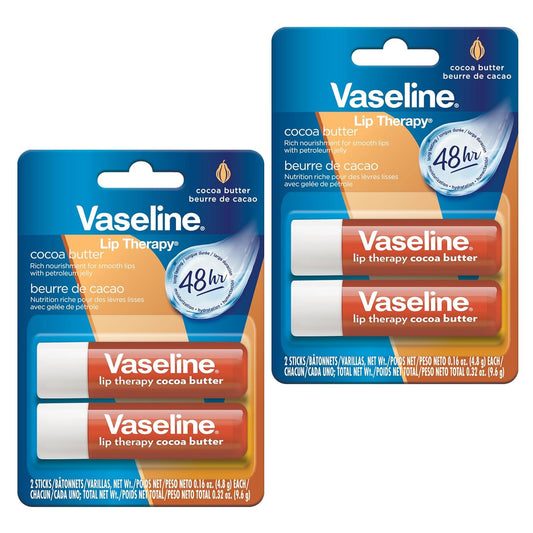 Vaseline Lip Therapy Cocoa Butter, Twin Stick, 48 Hour Moisturization, 2 Count