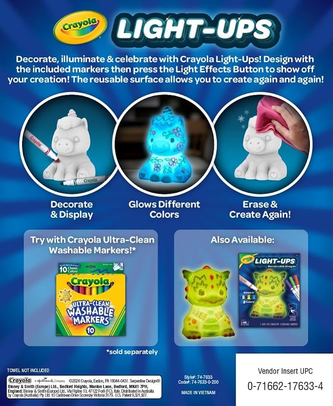Crayola Light Ups - Unicorn, Reusable Holiday Craft, Glow In The Dark, Unicorn Gift for Kids, Decoration Craft, Toys & Gifts for Kids