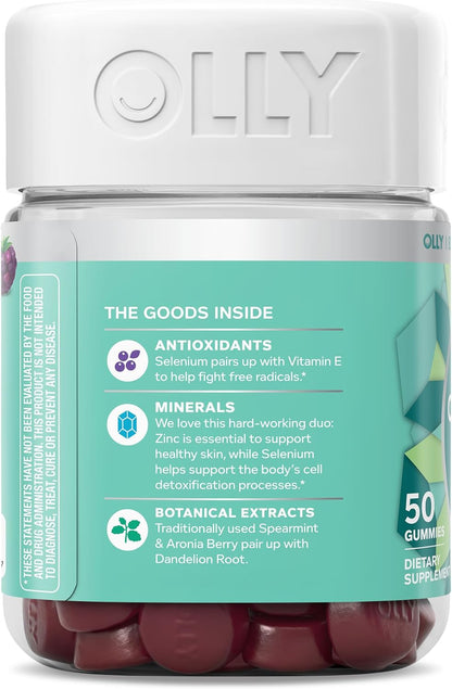 OLLY Flawless Complexion Gummy, Clear and Healthy Skin Support, Vitamins E, A, Zinc, Chewable Supplement, Berry - 50 Count (Pack of 12)