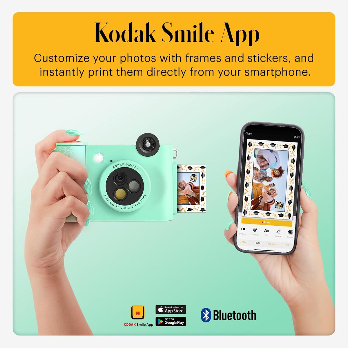 Kodak Smile+ 2-in-1 Digital Instant Print Camera & Wireless Bluetooth Photo Printer - 10MP, Special-Effect Rotating Lens, Zink 2x3” Sticky-Back Photos, Print via Fun App from Smart Devices - Green