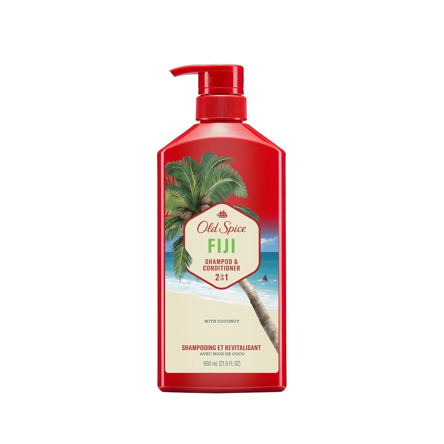 Old Spice Mens 2-in-1 Shampoo and Conditioner, Fiji, Coconut & Tropical Wood Scent, For All Hair Types, Healthier, Fuller, Moisturized Looking Hair, 21.9 fl oz