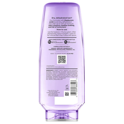 L'Oreal Paris Elvive Hyaluron Plump Hydrating Conditioner for Dehydrated, Dry Hair Infused with Hyaluronic Acid Care Complex, Paraben-Free, 12.6 Fl Oz