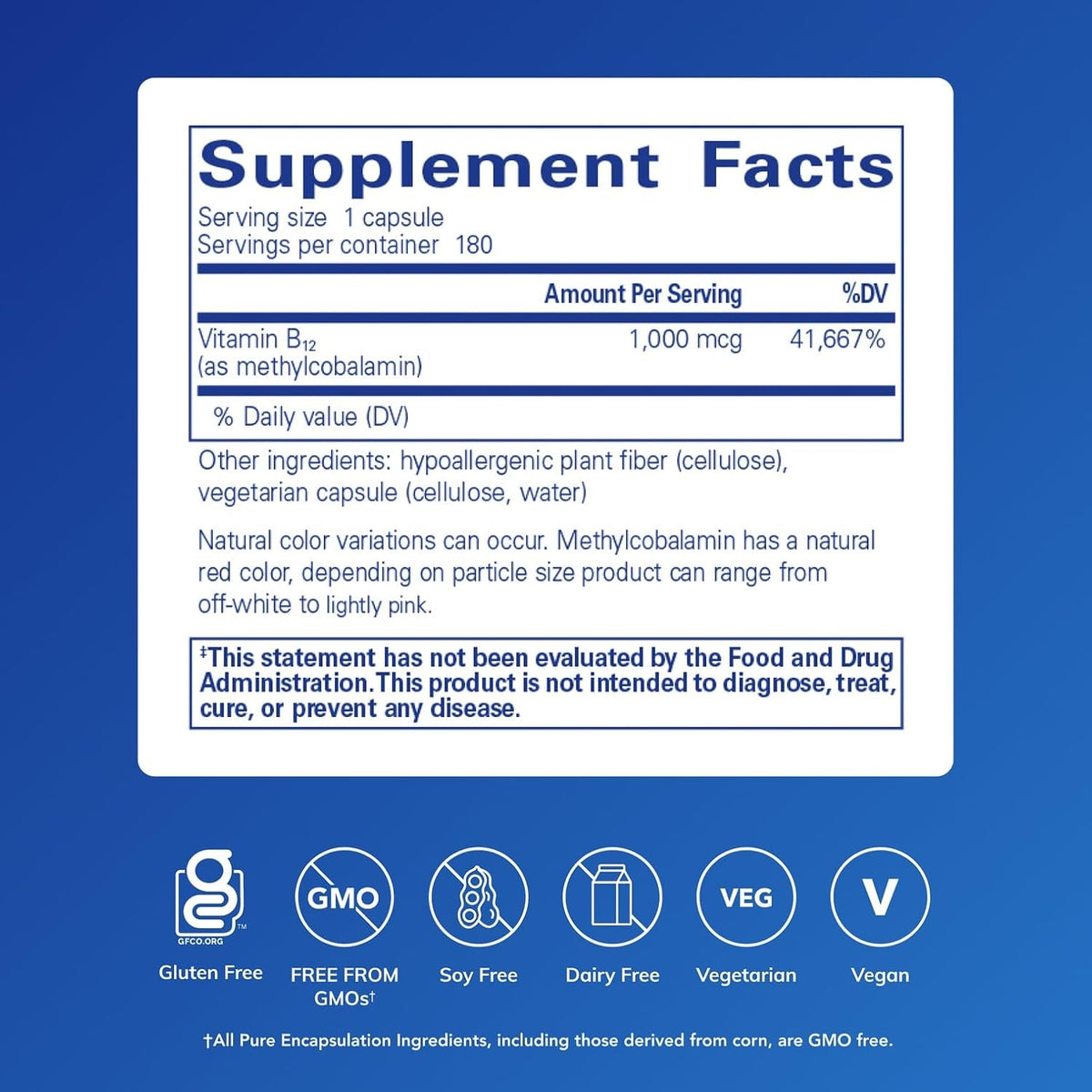 Pure Encapsulations Methylcobalamin 1,000 mcg, 180 Capsules