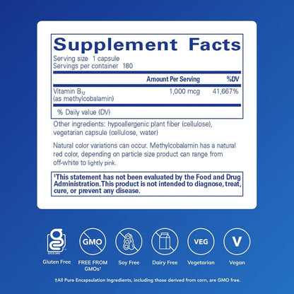 Pure Encapsulations Methylcobalamin 1,000 mcg, 180 Capsules