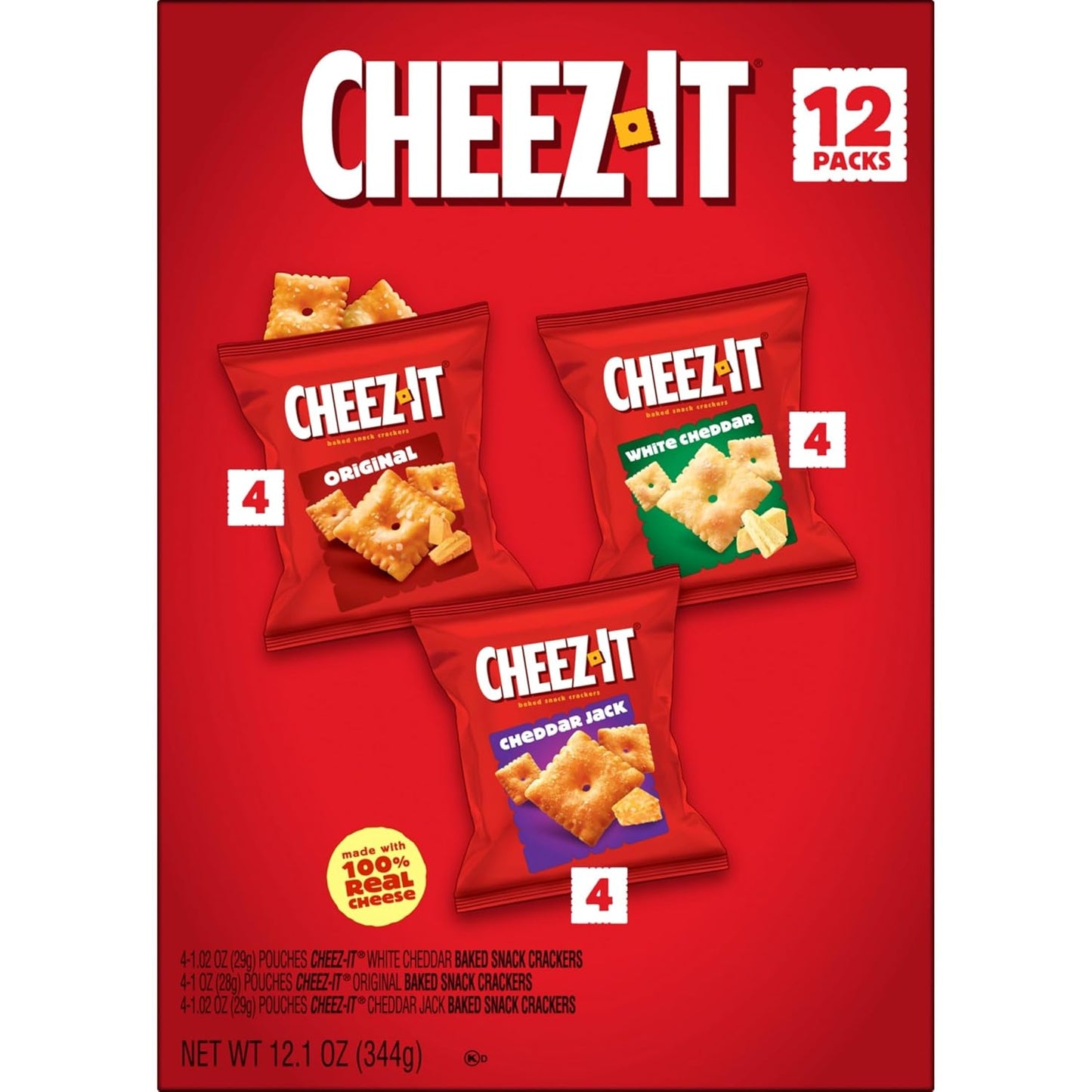 Cheez-It Cheese Crackers, Baked Snack Crackers, Lunch Snacks, Variety Pack, 12.1oz Box (12 Packs)