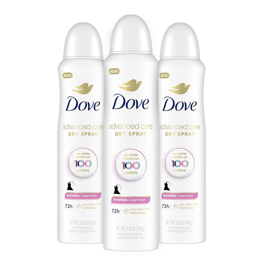Dove Advanced Care Antiperspirant Deodorant Spray Clear Finish 3 Count Invisible antiperspirant Deodorant Tested on 100 colors 72-Hour Odor and Sweat Protection with Pro-Ceramide Technology 3.8 oz