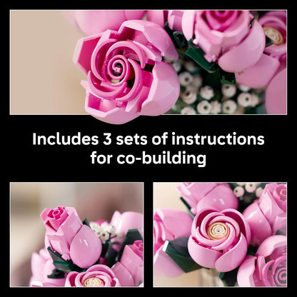 LEGO Botanicals Bouquet of Pink Roses Artificial Flowers - Building Blocks for Adults, Ages 18+ - Gifts for Birthdays for Her - Flowers for Home Office, Shelf or Room Decor - 10374
