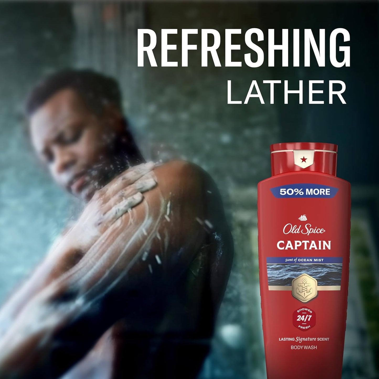 Old Spice Refreshing Body Wash for Men, 3X Defense, 24/7 Shower Fresh with Long Lasting Scent, Red Collection, Captain with Bergamot Scent, 24 oz (Pack of 4)