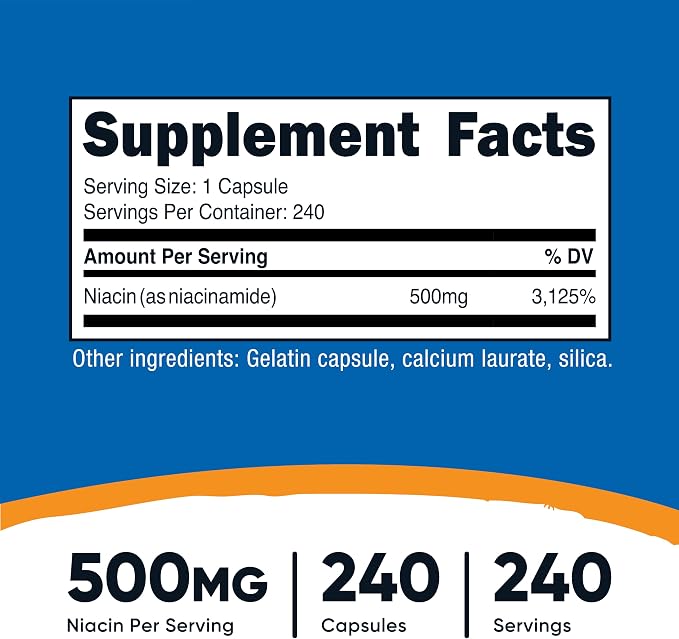 Nutricost Niacinamide (Vitamin B3) 500mg, 240 Capsules, Flush Free