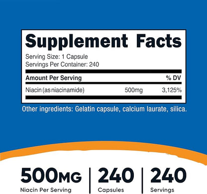 Nutricost Niacinamide (Vitamin B3) 500mg, 240 Capsules, Flush Free