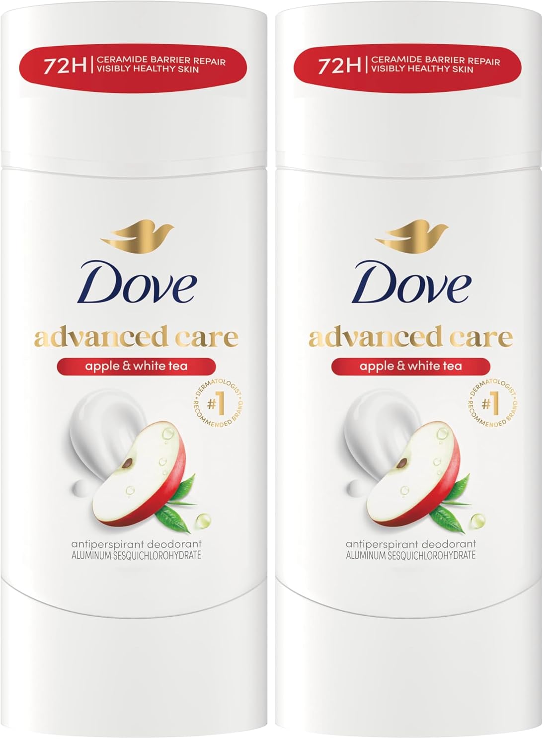 Dove Advanced Care Antiperspirant Deodorant Stick to Help Repair Skin Barrier After Shaving, Apple & White Tea with 72-hour Sweat & Odor Protection, 2.6 oz (Pack of 2)