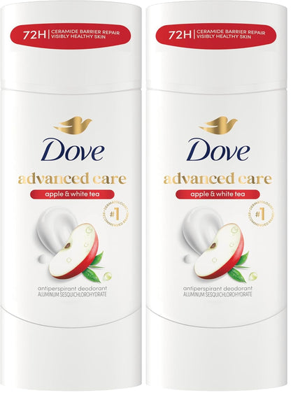 Dove Advanced Care Antiperspirant Deodorant Stick to Help Repair Skin Barrier After Shaving, Apple & White Tea with 72-hour Sweat & Odor Protection, 2.6 oz (Pack of 2)