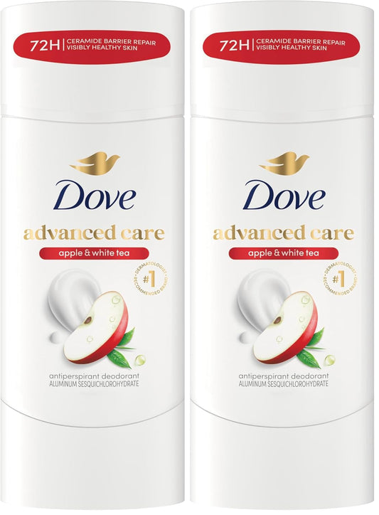 Dove Advanced Care Antiperspirant Deodorant Stick to Help Repair Skin Barrier After Shaving, Apple & White Tea with 72-hour Sweat & Odor Protection, 2.6 oz (Pack of 2)