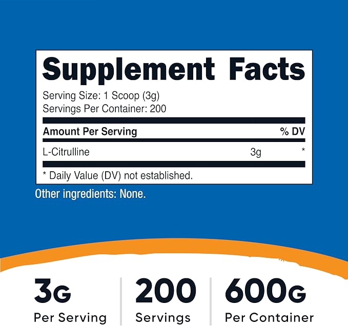 Nutricost Pure L-Citrulline (Base) Powder (600 Grams)