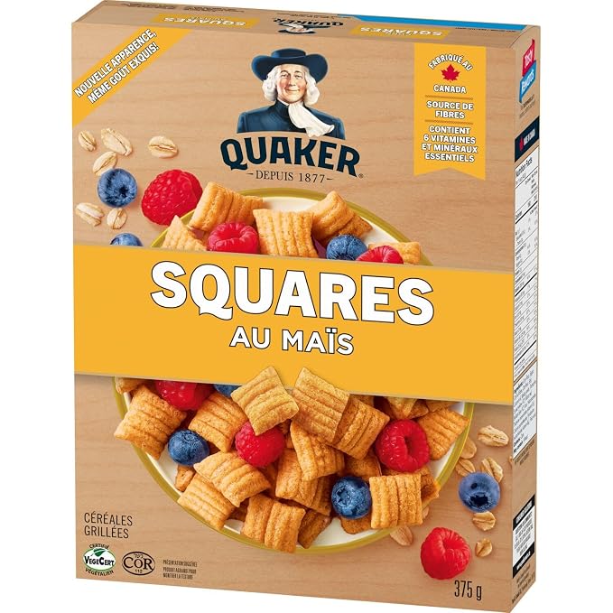 Quaker, Corn Squares, Toasted Cereal, 375g/13 oz. Box