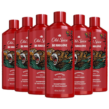 Old Spice Mens 2-in-1 Shampoo and Conditioner Set, Bearglove, For All Hair Types, Healthier, Fuller, More Moisturized Looking Hair, 13.5 fl oz Each (Pack of 6)
