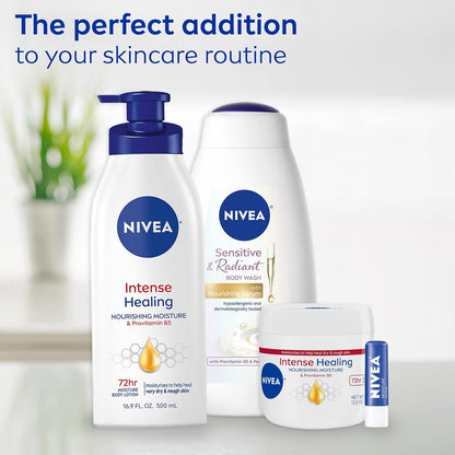 Nivea Intense Healing Body Cream for Dry Skin with Glycerin, Provitamin B5 & Niacinamide, 72-Hour Moisture, Non-Greasy, 13.5 oz Jar (Pack of 2)