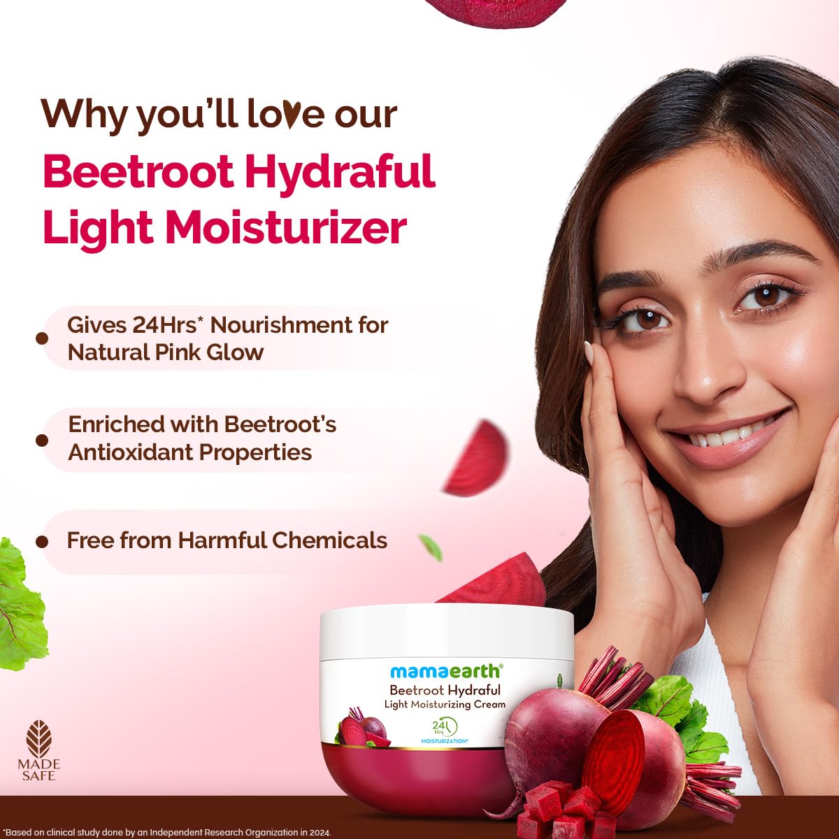 MAMAEARTH Beetroot Hydraful Light Moisturizing Cream for Soft and Smooth Skin 200g