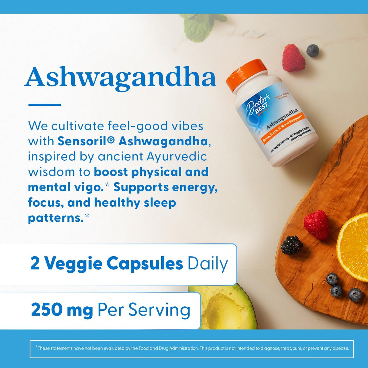 Doctor's BEST Sensoril Ashwagandha Supplement, for Men & Women, 60 Veg Caps