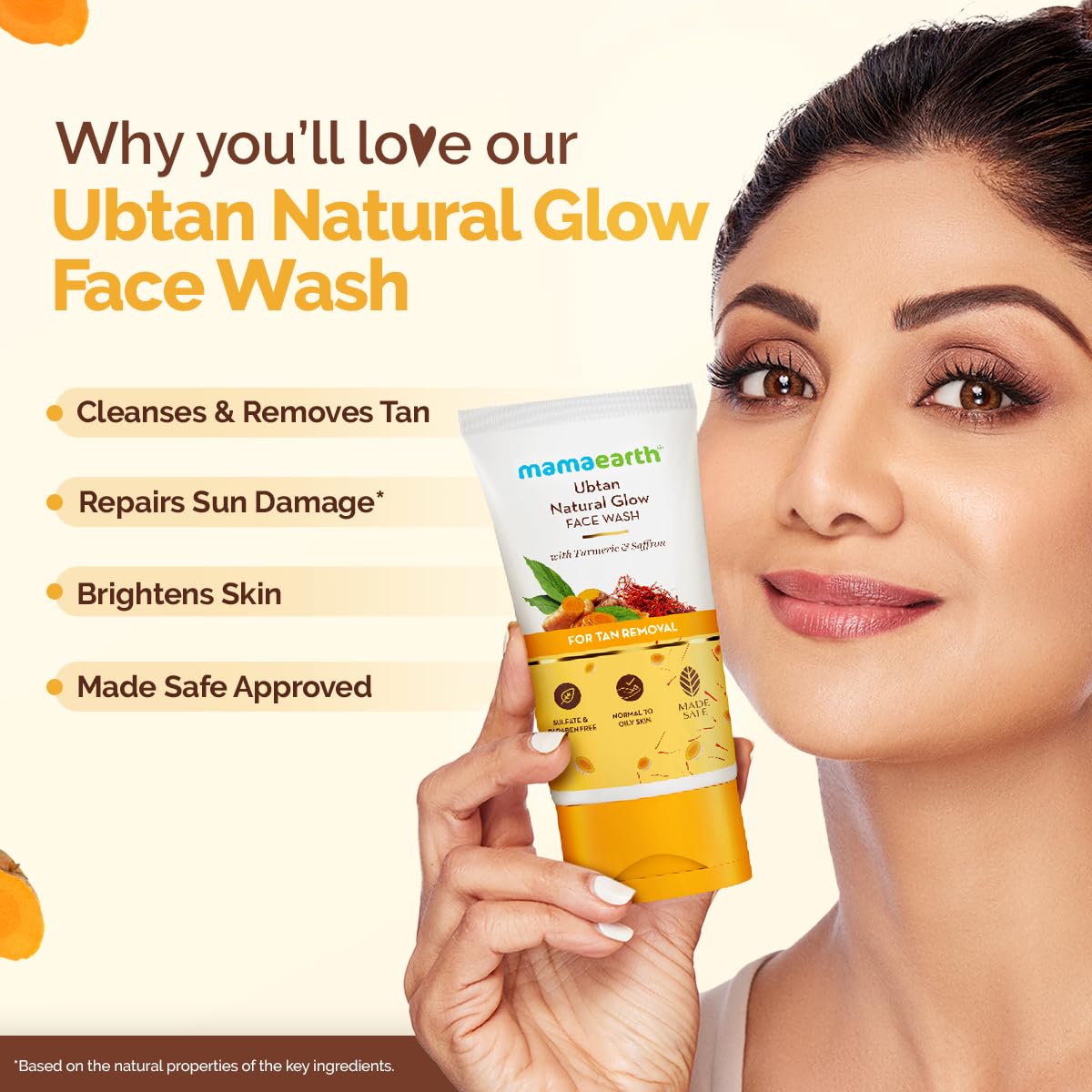 Mamaearth Ubtan De Tan Face Wash | Helps Reduce Tanning & Sun Damage | Gently Cleanses Dirt & Excess Oil | Enriched with Turmeric & Saffron | 5.07 Fl Oz (150ml)