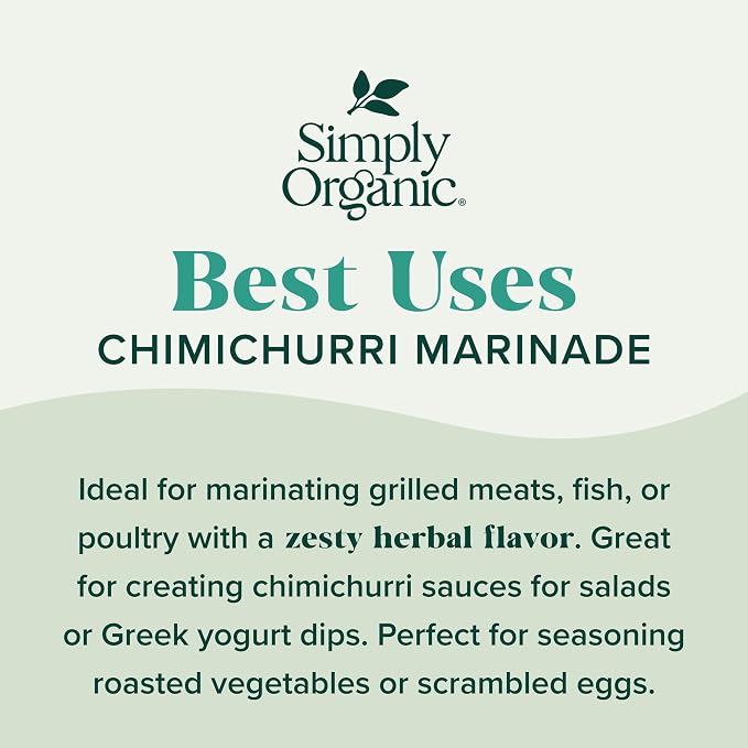 Simply Organic Chimichurri Marinade Mix, Vegan Friendly, Kosher, USDA Certified Organic, Gluten Free & Non-GMO, 0.71 Ounce (Pack of 12)