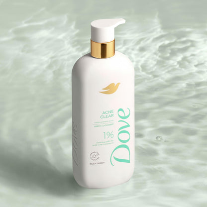 Dove Body Wash Acne Clear Clears & helps prevent acne 1% clearing salicylic acid-acne treatment 18.5 Fl oz (Pack of 4)