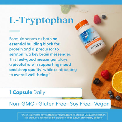 Doctor's Best L Tryptophan Supplement, for Men & Women, 90 Veg Capsules