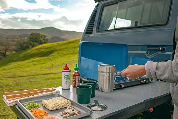 Stanley Wildfare Go 4-Piece Stainless Steel Two Cup Cook Set | 32 oz Pot and Lid with Fold & Lock Handle | 2 Stacking Cups | Camping Essentials for Your Camp Kitchen | BPA-Free | Shale + Charcoal
