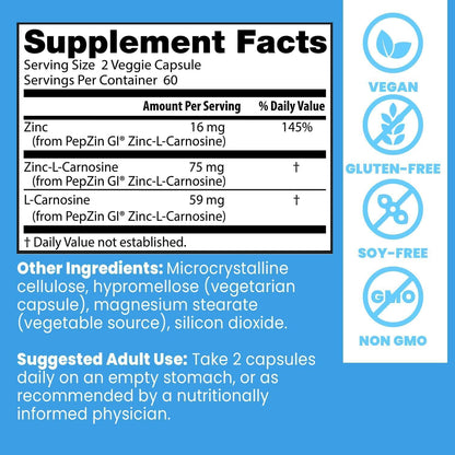 Doctor's BEST PepZin GI, Zinc-L-Carnosine Complex, Vegan, 120 Veg Capsules