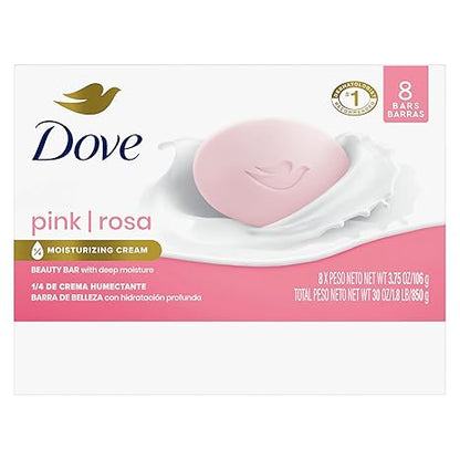 Dove Pink Rosa Beauty Bar Soap 8 Count, Moisturizing Cleanser, 3.75 oz I Moisturizing beauty bar for soft, smooth skin with a delicate floral scent