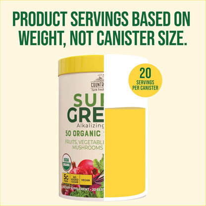 Country Farms Organic Super Greens Powder, Daily Greens Drink Mix with 50 Organic Superfoods, Fruits, Vegetables, Fiber, Mushrooms & Probiotics for Gut Health, Digestion & Energy, Banana Flavor