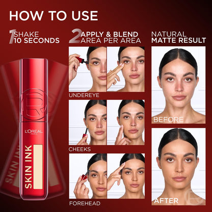 L'Oreal Paris Infallible Skin Ink 2-in-1 Foundation Concealer Hybrid Face Makeup, up to 48HR Transfer-Resistant with Medium Coverage, 465 Rich Cool (Pack of 2)