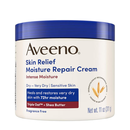 Aveeno Skin Relief Intense Moisture Repair Body Cream with Triple Oat &Shea Butter Formula,Moisturizing Cream Heals&Restores Very Dry Skin w/Long-Lasting Moisture,Fragrance-Free, 11 Ounce (Pack of 12)