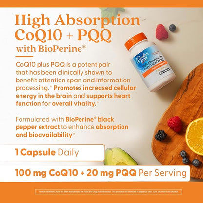 Doctor's Best High Absorption CoQ10 with PQQ Supplement, 60 Veg Capsules