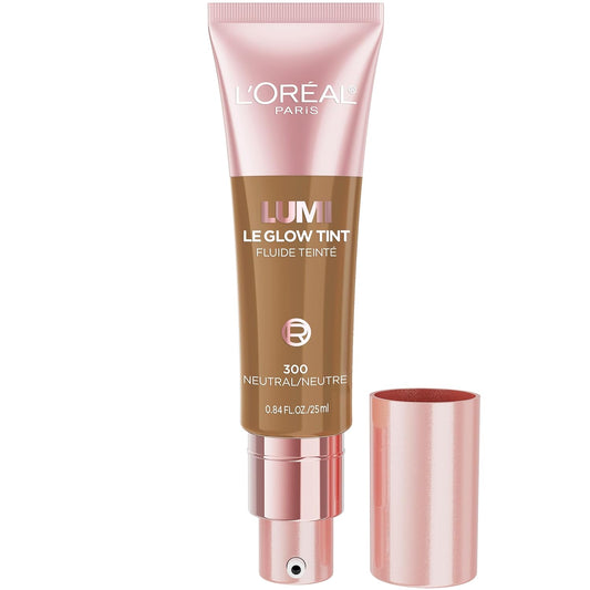 L'Oreal Paris Lumi Le Glow Skin Tint, Lightweight Water-Based Tinted Serum with Foundation-Like Coverage, Glow Illuminator, Neutral 300, 0.84 Fl Oz