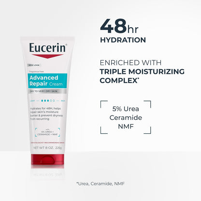Eucerin Advanced Repair Body Cream, Urea Enriched, 8 Ounce (Pack of 12)