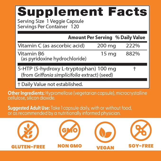 Doctors Best 5-HTP Enhanced with Vitamins B6 & C, Non-GMO, 120 Veg Caps
