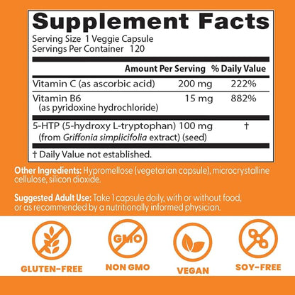 Doctors Best 5-HTP Enhanced with Vitamins B6 & C, Non-GMO, 120 Veg Caps