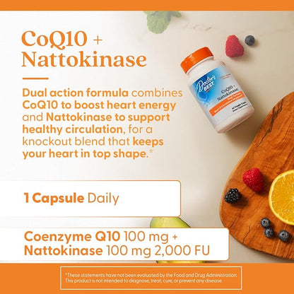 Doctor's Best CoQ10 100 mg + Nattokinase 2,000 FU, Vegan, 60 Veg Capsules