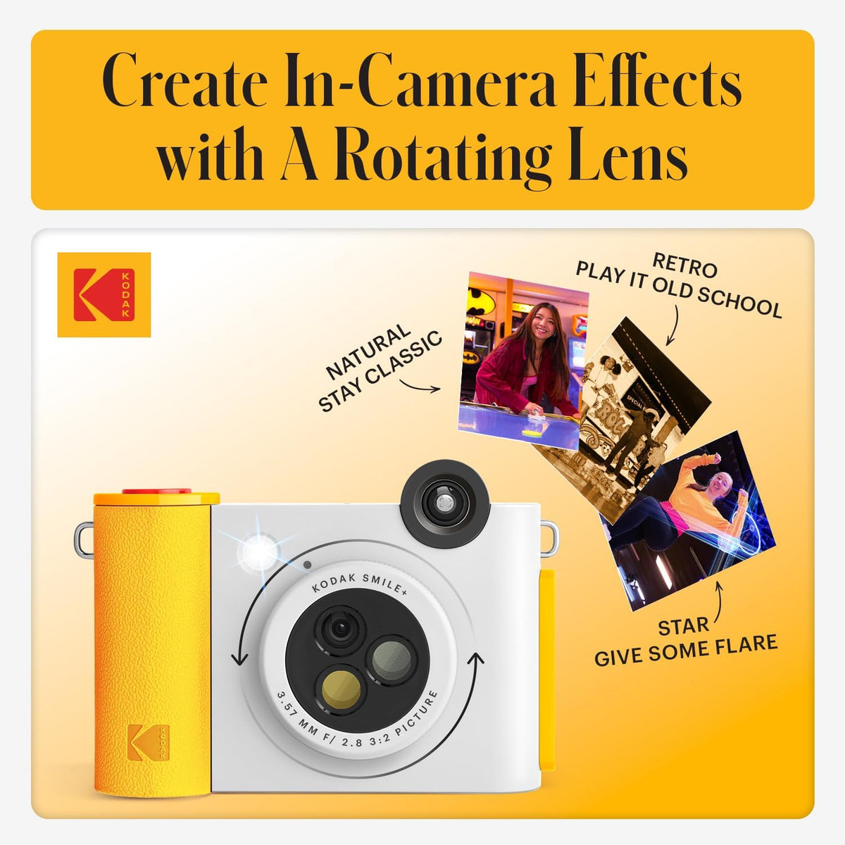 Kodak Smile+ 2-in-1 Digital Instant Camera & Wireless Bluetooth Photo Printer, 10MP, Special-Effect Rotating Lens, Zink 2x3 (5.1x7.5 cm) Sticky-Back Photos, Print via App from Smart Devices, White