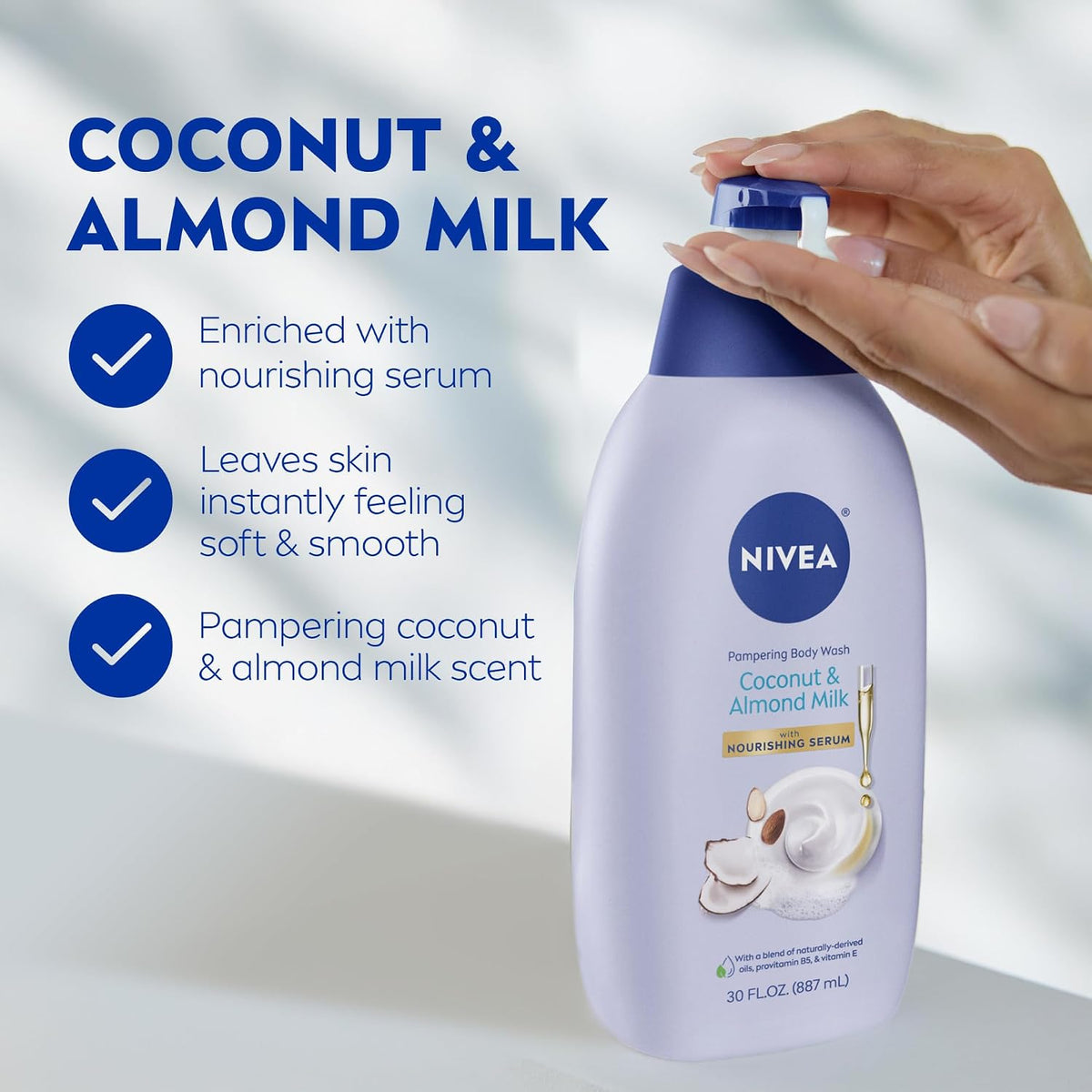 NIVEA Pampering Coconut and Almond Milk Body Wash, 20 Fl Oz (Pack of 12)