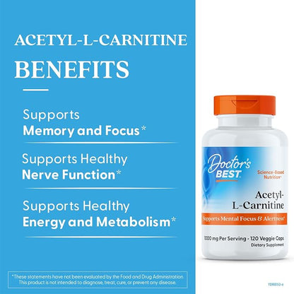 Doctors Best Acetyl-L-Carnitine 1000 mg Per Serving, 120 Veg Caps