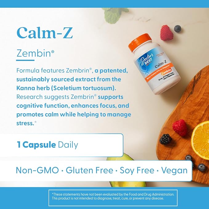 Doctor's Best Calm-Z, for Men & Women Calm & Focus Support, 60 Veg Caps