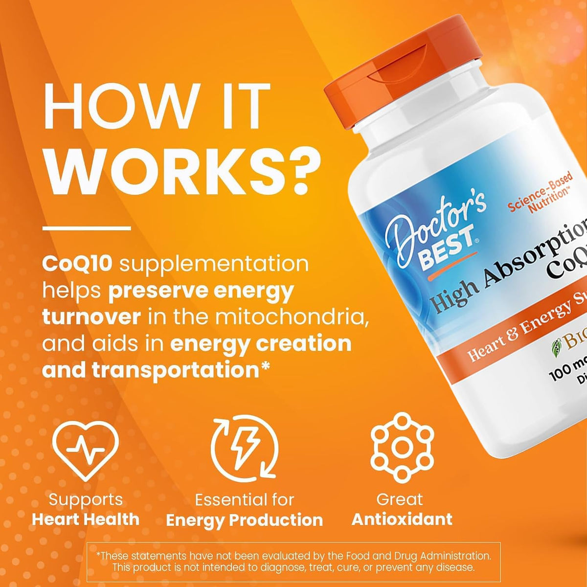 Doctor's Best High Absorption CoQ10 with BioPerine Supplement, 60 Softgels