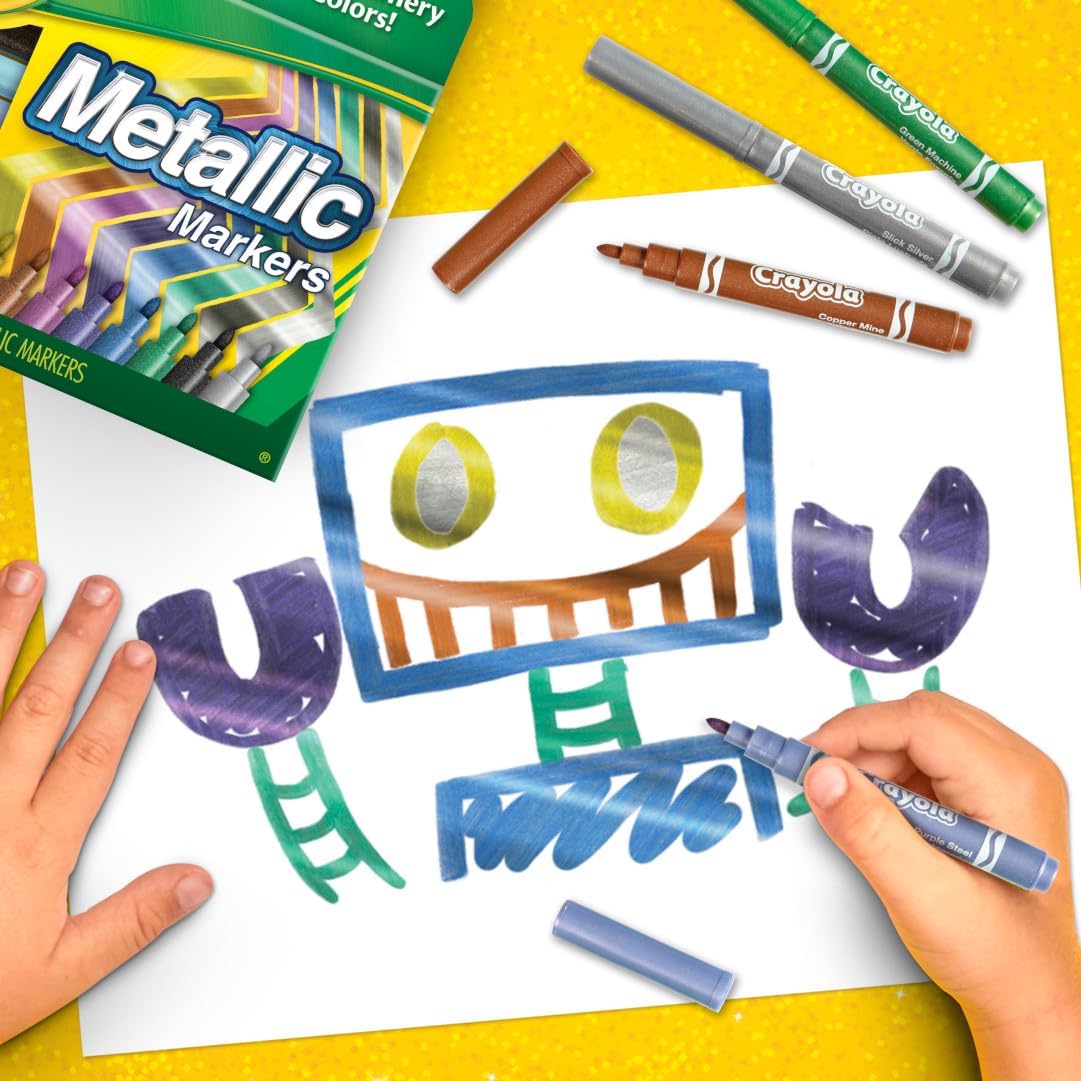 Crayola Metallic Markers (8ct), Cute School Supplies for Kids & Teachers, For White & Black Paper, 3+ | Cute School Supplies for Kids & Teachers, For White & Black Paper, 3+