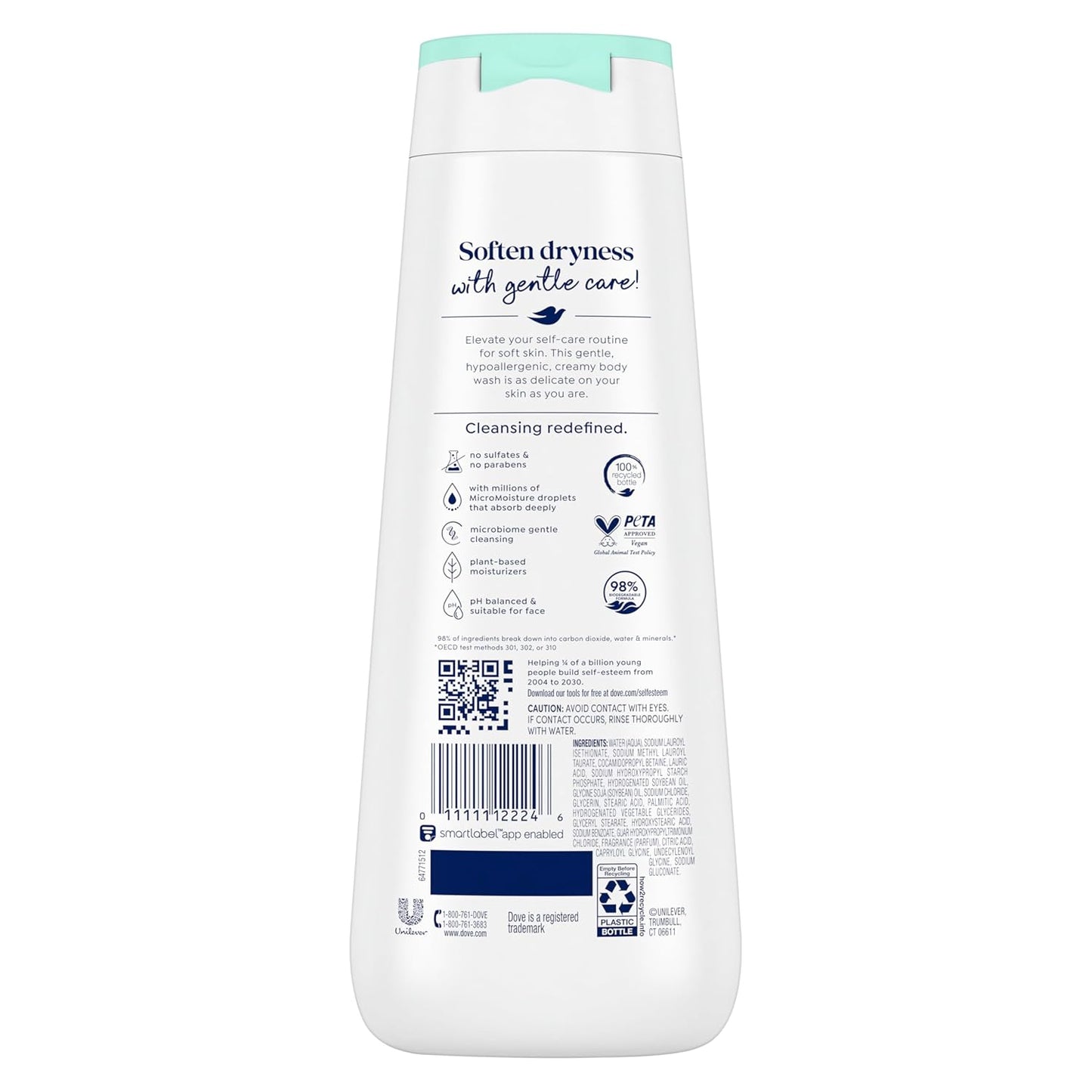 Dove Body Wash Sensitive Skin For 24hr Lotion-Soft Moisturizing Cleanser Gentle Hypoallergenic Formula with No Sulfates No Parabens 20 oz