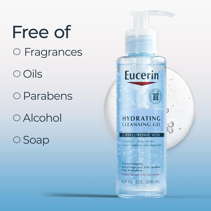 Eucerin Hydrating Cleansing Gel with Hyaluronic Acid, 6.8 FL OZ