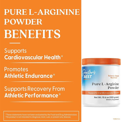 Doctor's BEST Pure L-Arginine Powder, Blood Flow Support, Vegan, 10.6 oz