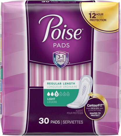 Poise Ultra Thins Light Absorbency Pads, 30 Count (Pack of 2)