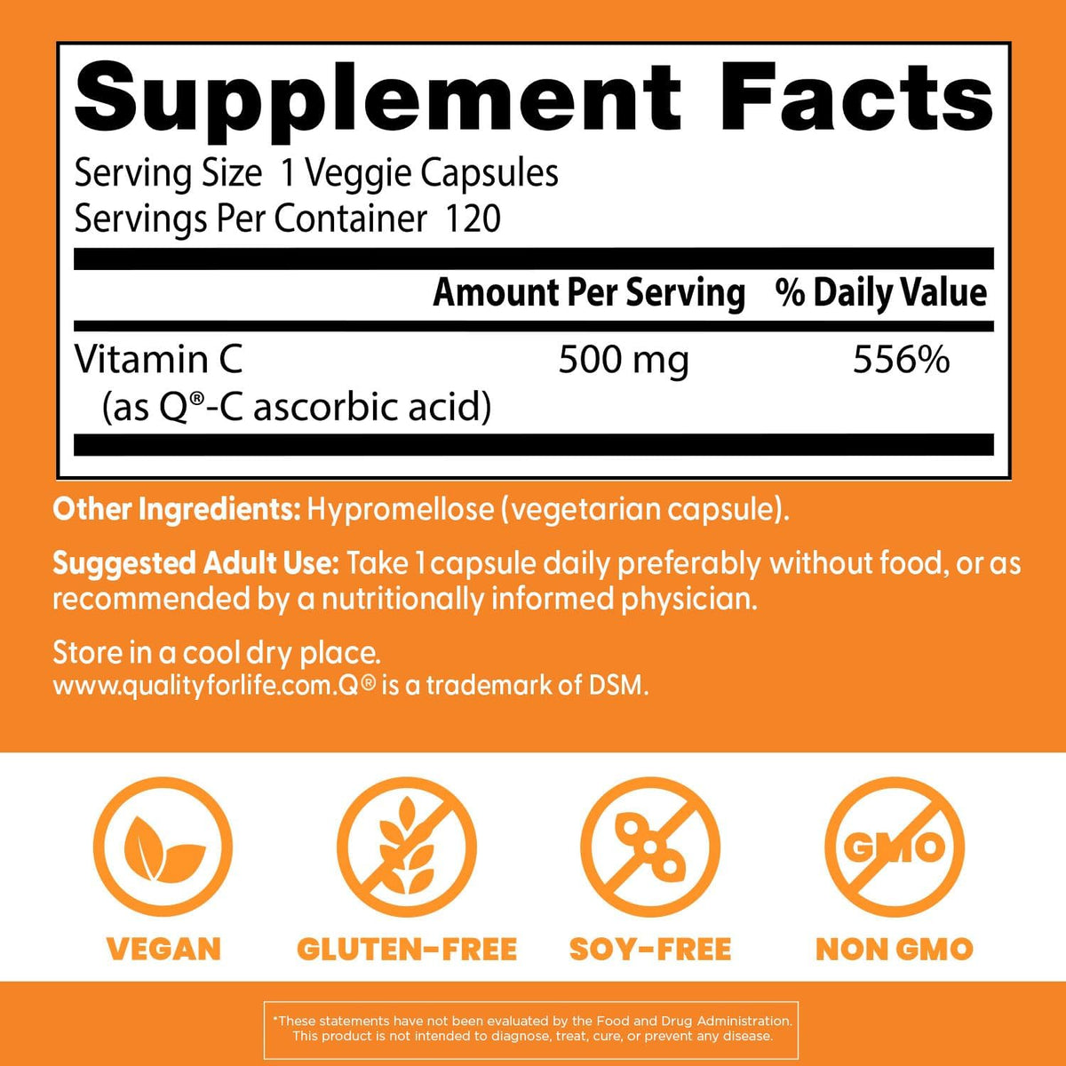Doctor's Best Vitamin C 500mg Supplement, for Men & Women, 120 Veg Caps